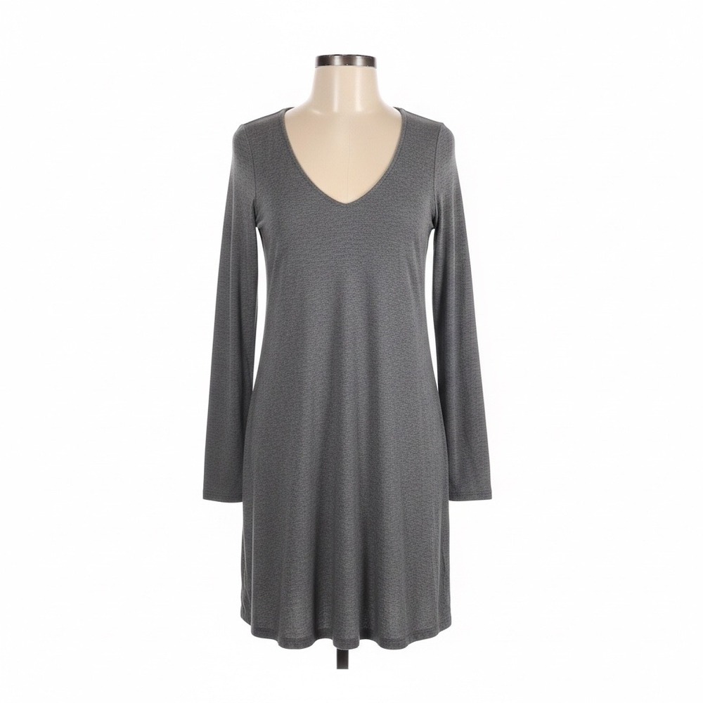 Express‎ Dress Womens XS Heathered Gray V-Neck Long Sleeve Mini Swing Minimalist